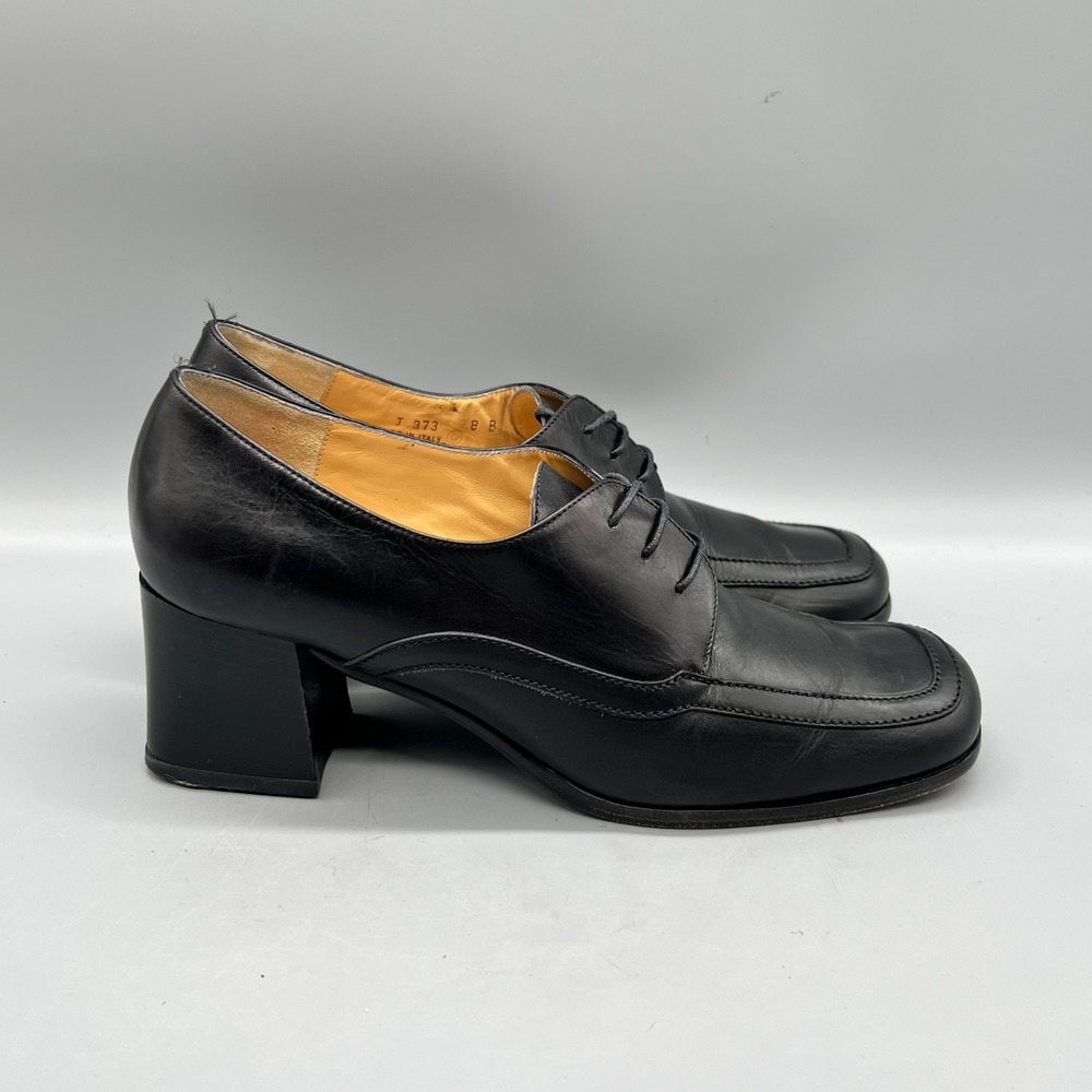 Coach Shoes Womens 8 Black Leather Heeled Oxfords Vtg Whimsigoth Lace Up